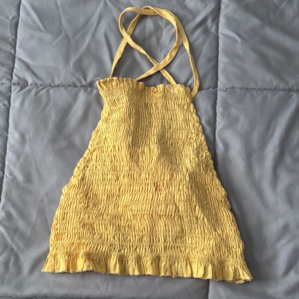Yellow Pleated Halter Top (XS)